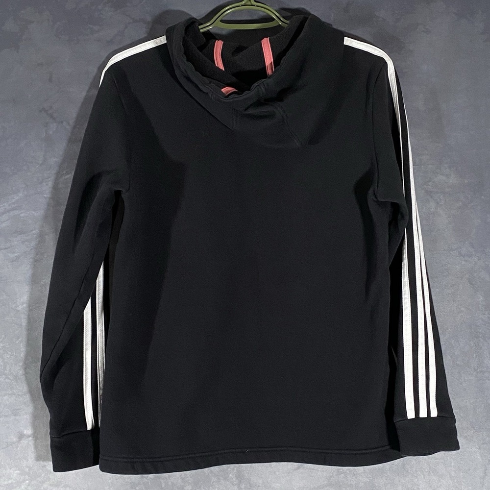 Adidas Originals Women's Hoodie Black White 3 Stripe Trefoil Sweatshirt M - Picture 4 of 6